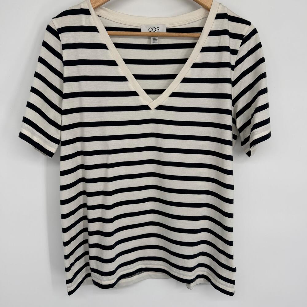 COS Top Women’s Small Black & Cream Stripes Staple Wardrobe Heritage Oversized